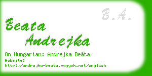 beata andrejka business card